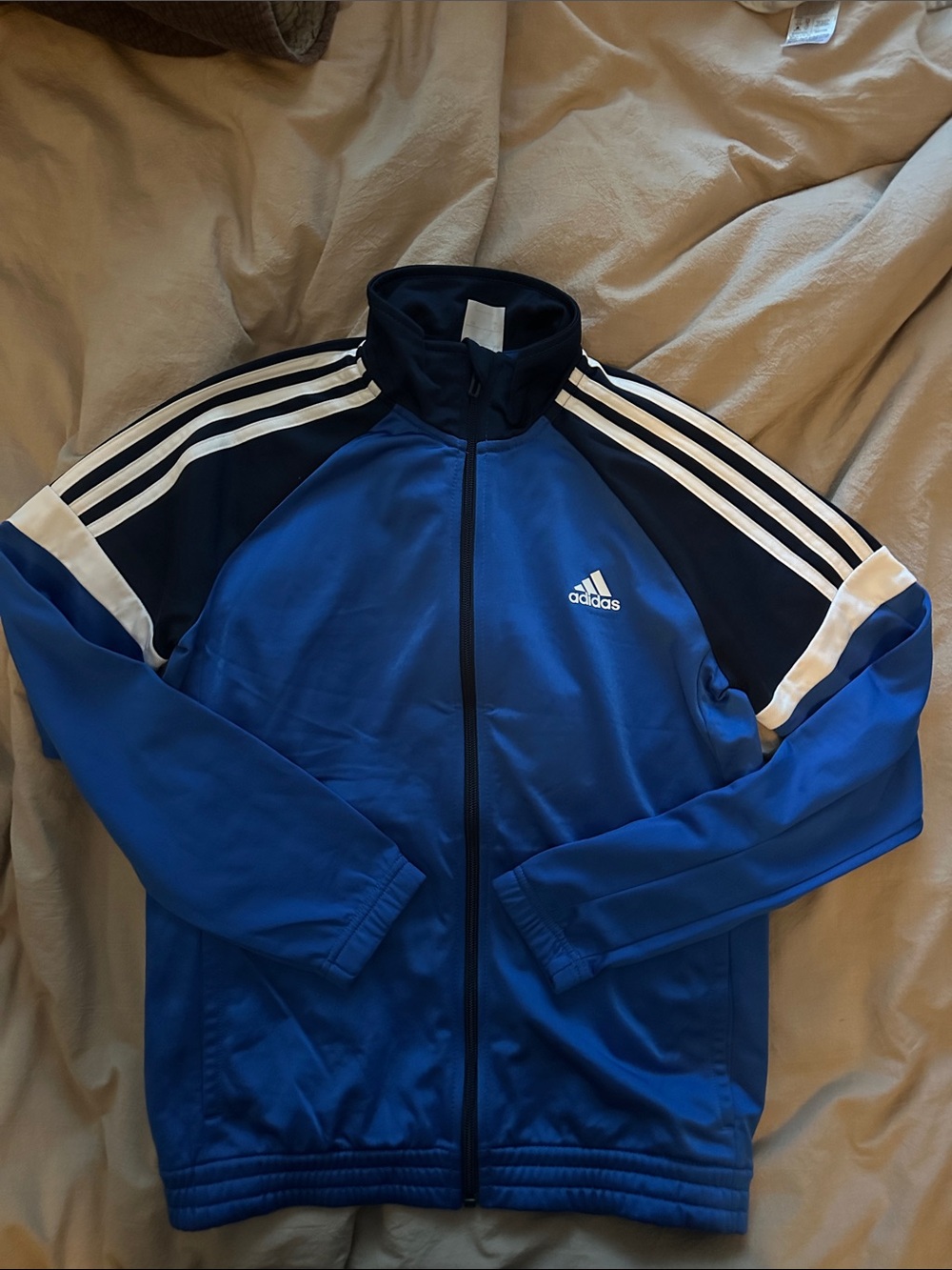 Adidas women’s Blue Track Jacket with White Stripes